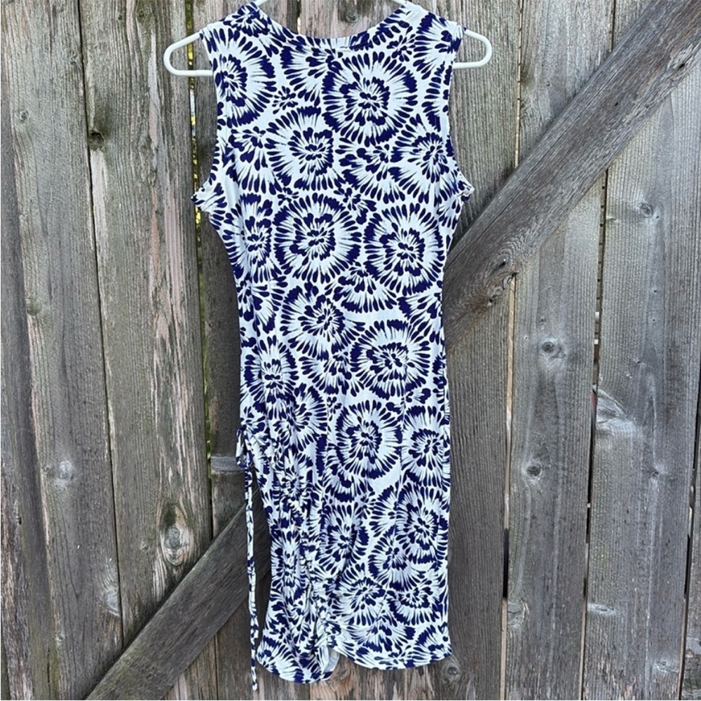 NWT SUGARLIPS Ruched BodyCon Stretch Jersey Dress Blue White Floral Size Medium - Picture 10 of 11